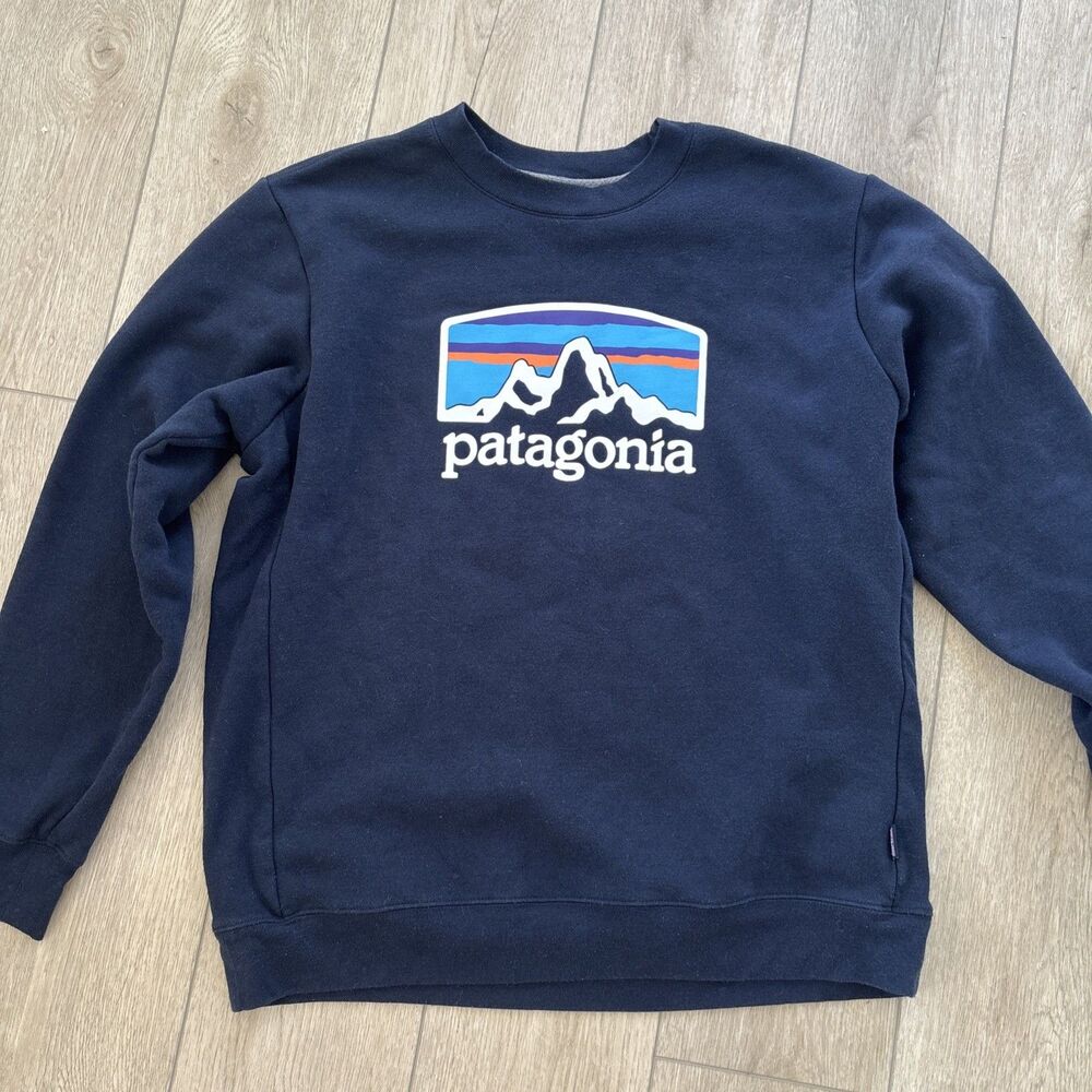 Patagonia Men's M Blue Fitz Roy Horizons Uprisal Crew Sweatshirt 39626 Y2K szL